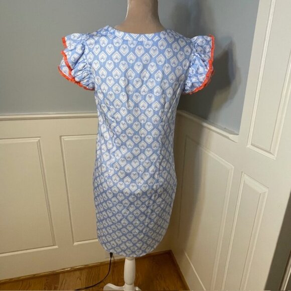 Persifor Clare Dress Flutter Sleeve Shift Sunrise in Crystal Blue Cotton Small - Picture 9 of 12